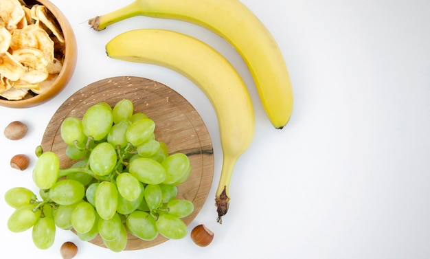 Flat lay fruits on white background