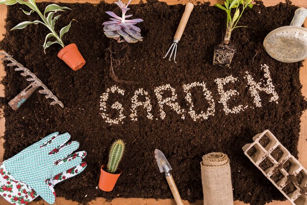 Flat lay gardening compositio