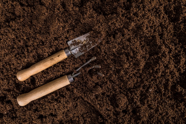 Flat lay gardening composition with copyspace