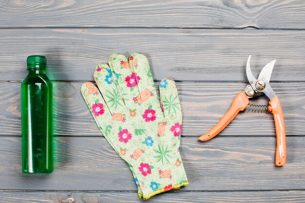 Flat lay gardening composition