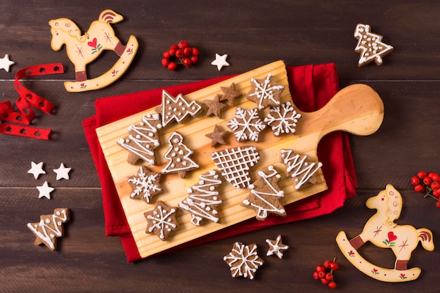 Flat lay of gingerbread cookies selection