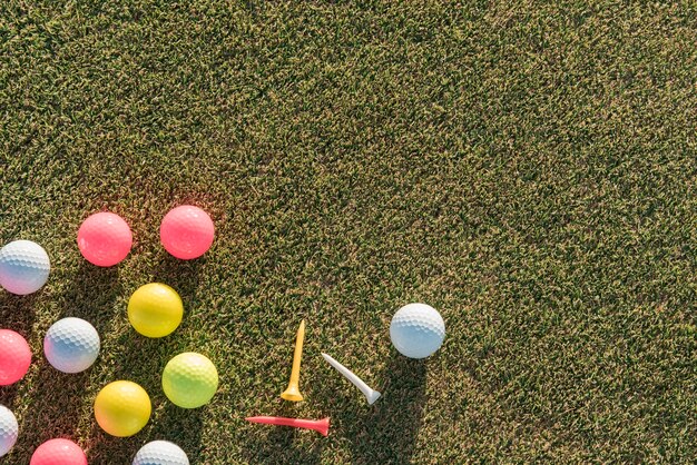 Flat lay golf balls collection with copy-space