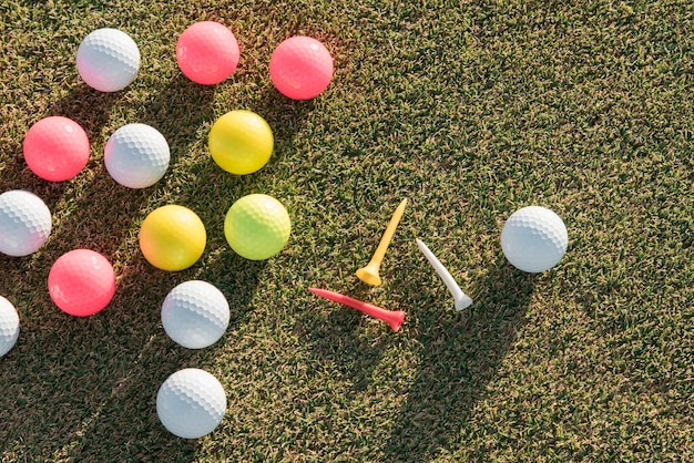 Flat lay golf balls collection