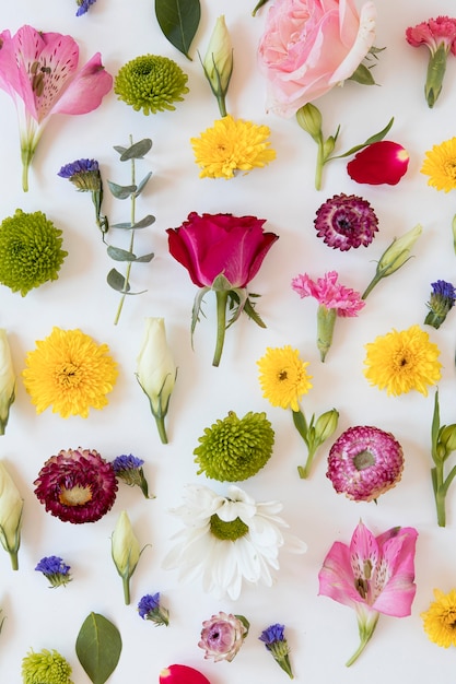 Free photo flat lay of gorgeous flowers arrangement