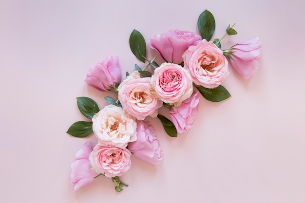 Flat lay of gorgeous flowers composition