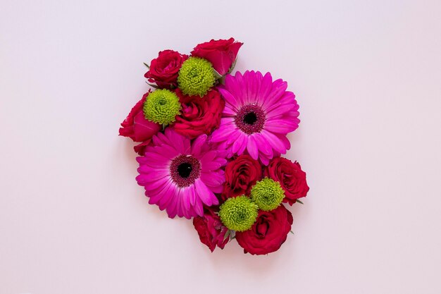 Flat lay of gorgeous flowers composition