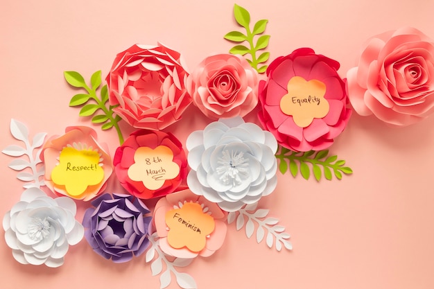 Free photo flat lay of gorgeous flowers for women's day