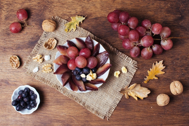 Flat lay gourmet picnic in autumn 