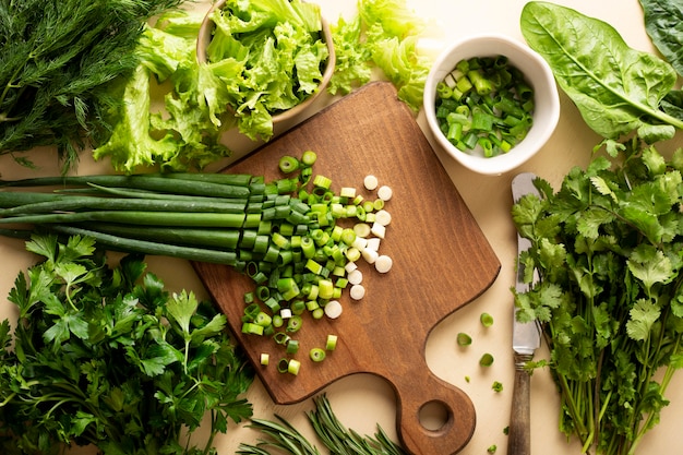 Flat lay green vegetables assortment