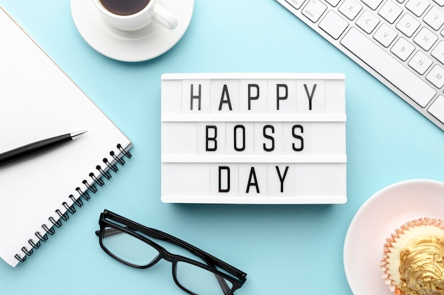 Free photo flat lay of happy boss day concept