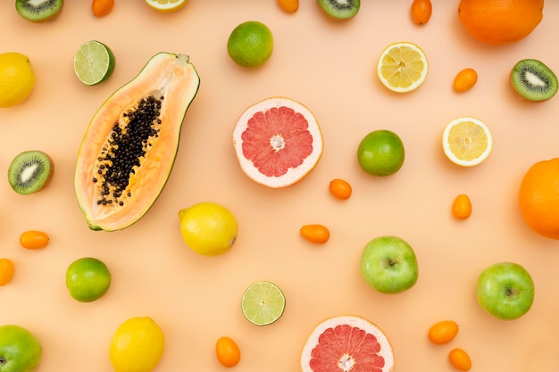 Flat lay healthy food arrangement