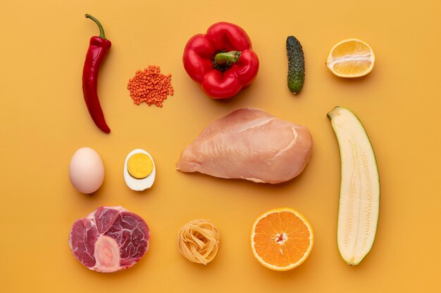 Flat lay healthy food arrangement