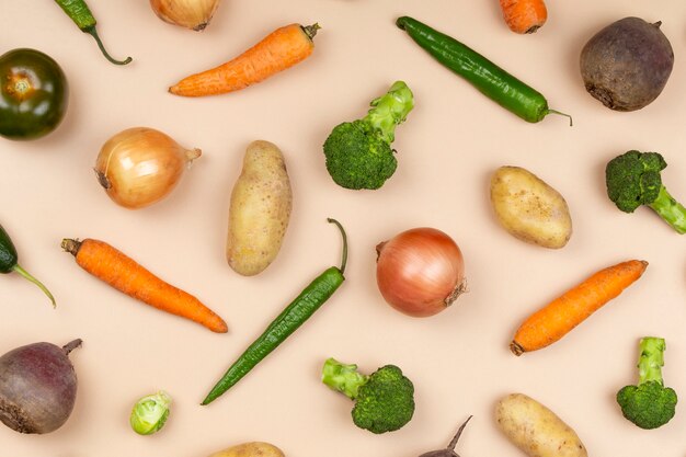 Flat lay healthy food arrangement