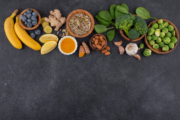 Free photo flat lay of healthy immunity boosting foods