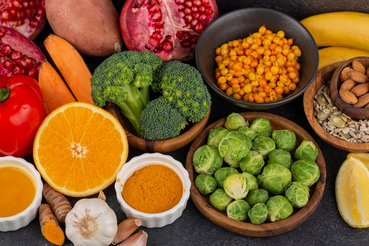 Free Photo flat lay of healthy immunity boosting foods