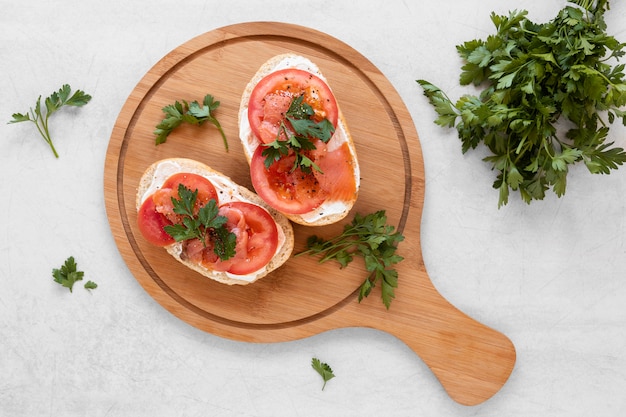 flat lay healthy sandwiches composition