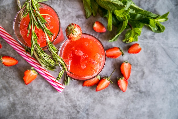 Flat lay of healthy summer fruit juice