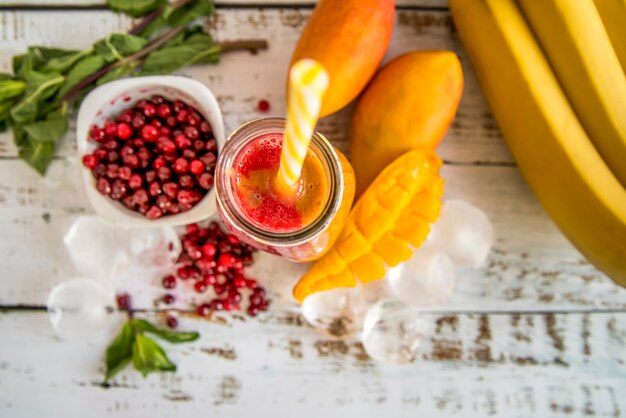 Flat lay of healthy summer fruit juice