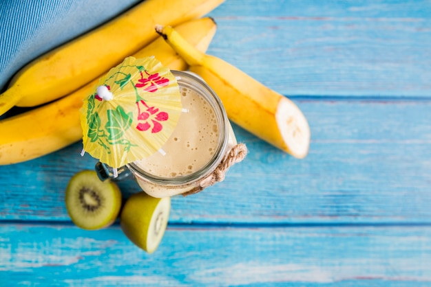 Flat lay of healthy summer fruit juice