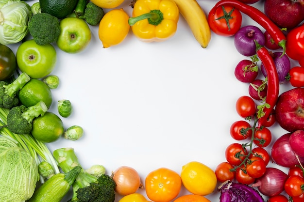 Flat lay healthy vegetables frame