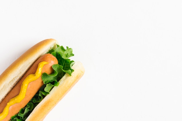 Flat lay hotdog with copyspace