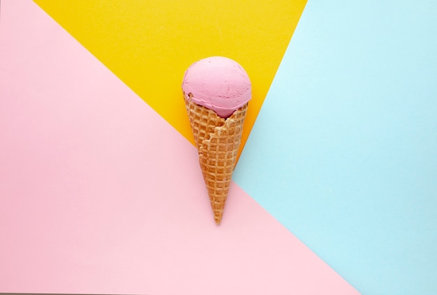 Flat lay ice cream on cone