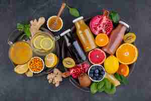 Free photo flat lay of immunity boosting foods with citrus and ginger