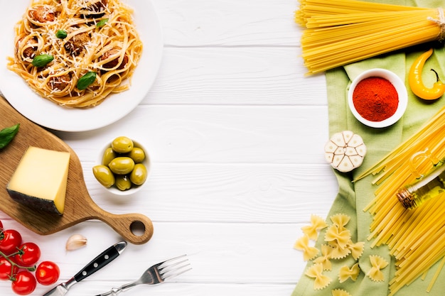 Flat lay italian food composition with copyspace