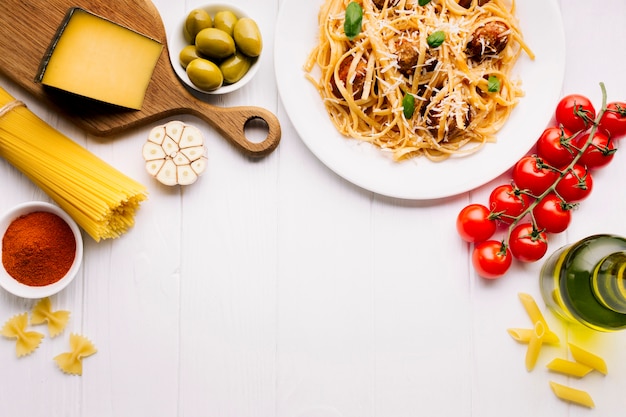 Flat lay italian food composition with copyspace