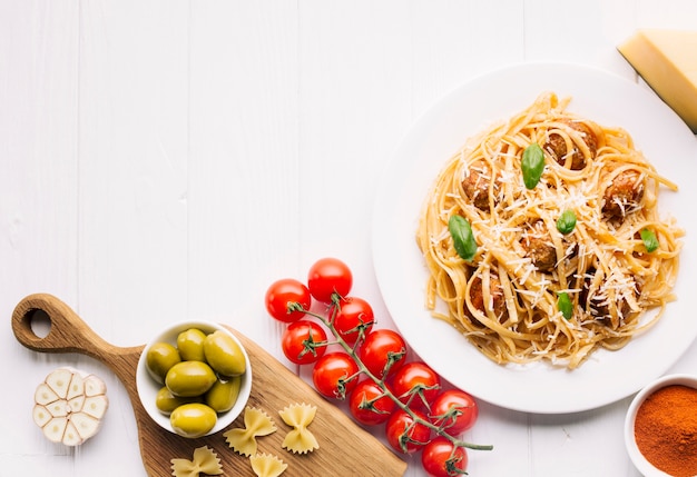 Flat lay italian food composition with copyspace