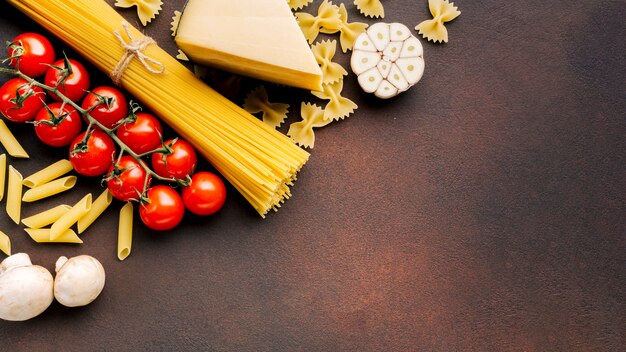 Flat lay italian food composition with copyspace