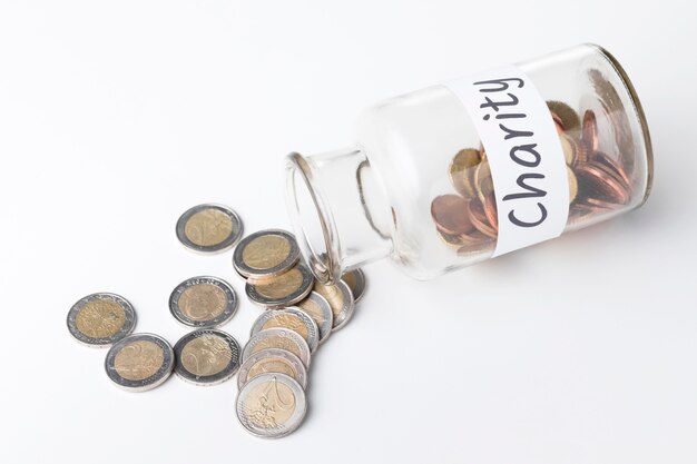 Flat lay jar with coins