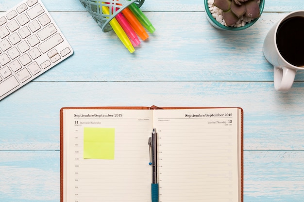 Flat lay journal on desk