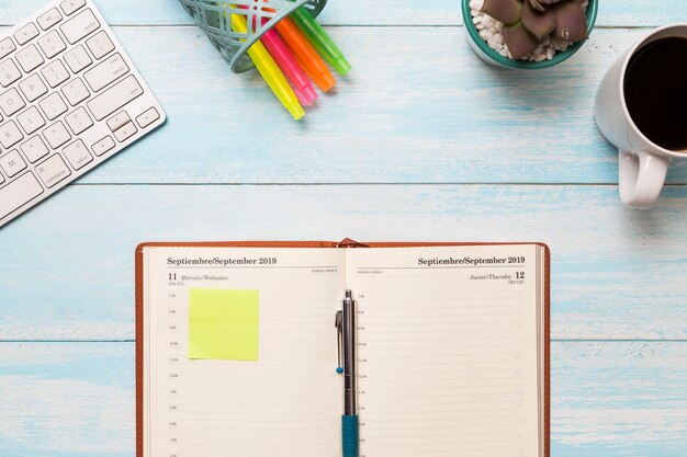 Flat lay journal on desk