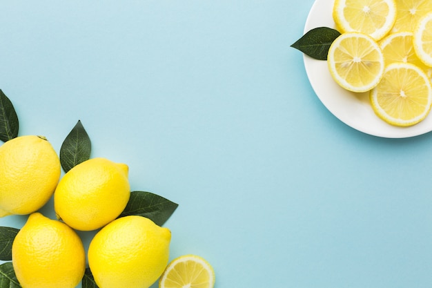 Flat lay of lemons with copy space