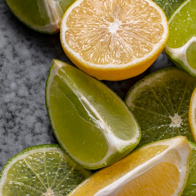 Flat lay lime and lemon slices