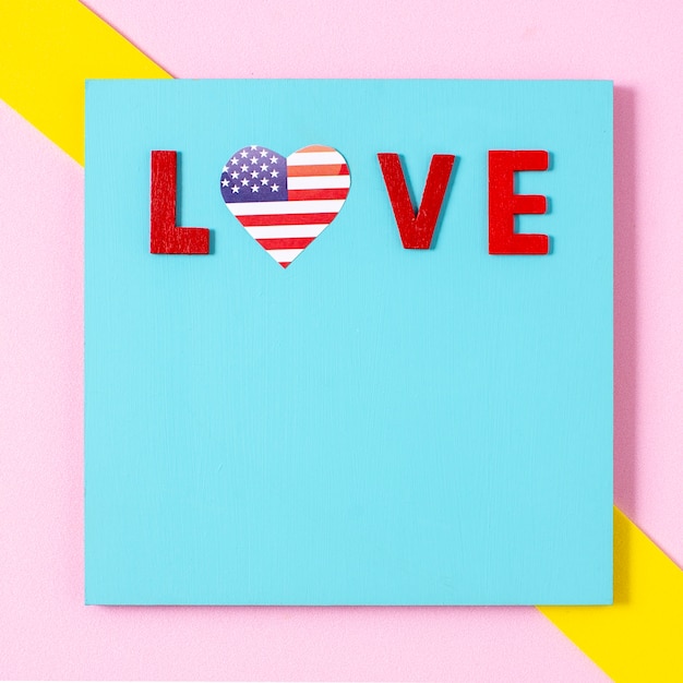 Free photo flat lay love letters with usa flag heart and copy-space