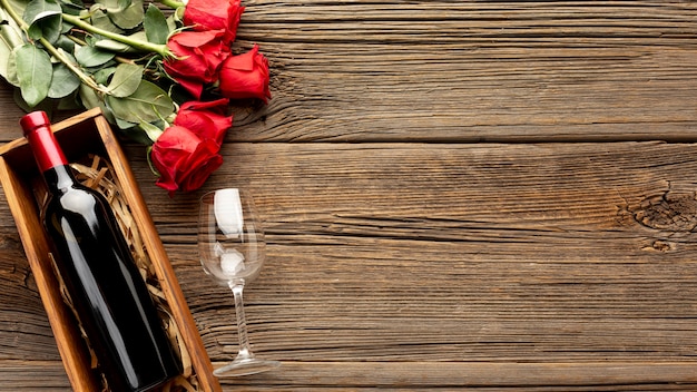 Flat lay lovely assortment for valentines day dinner with copy space