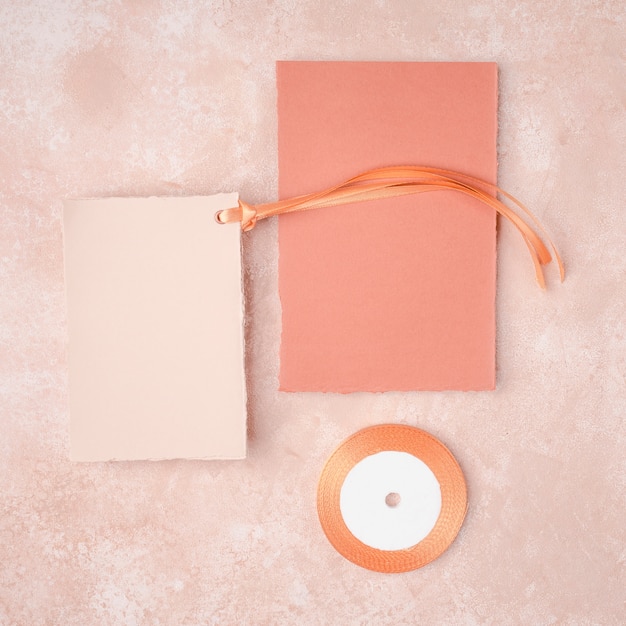 Flat lay lovely decoration with cute wedding invitation