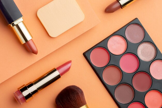 Flat lay make up products arrangement