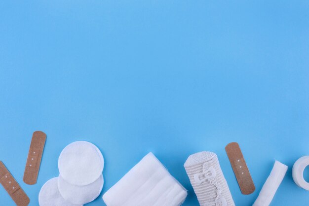 Flat lay medical bandages with copy space