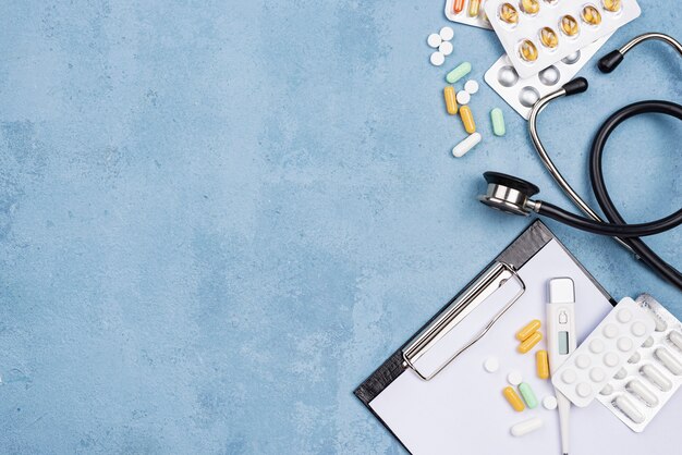 Flat lay medical elements arrangement
