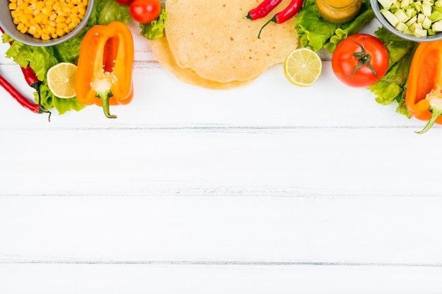 Flat lay mexican food composition with copyspace