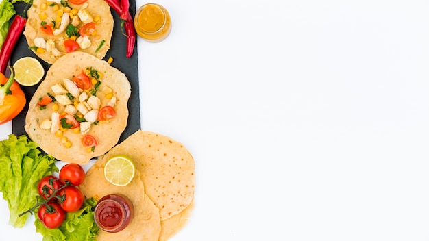 Flat lay mexican food composition with copyspace
