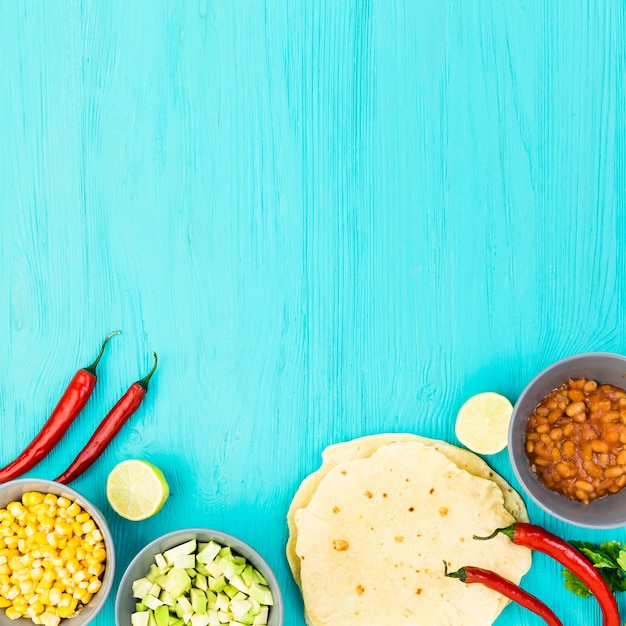 Flat lay mexican food composition with copyspace