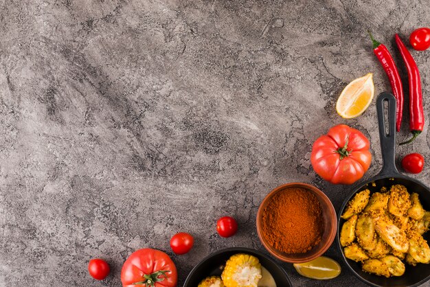 Flat lay mexican food composition with copyspace