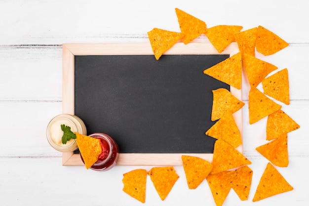 Flat lay mexican food composition with slate