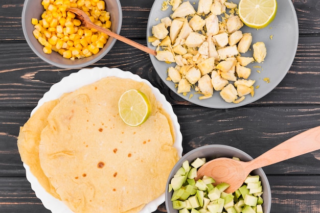 Flat lay mexican food composition