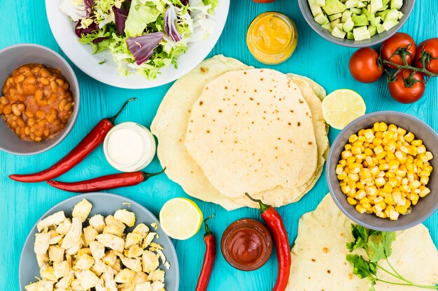 Flat lay mexican food composition