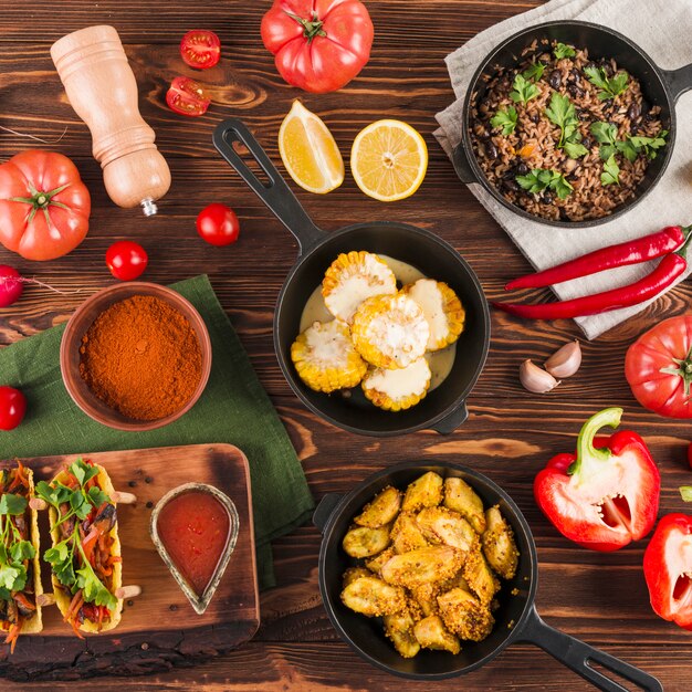 Flat lay of mexican food